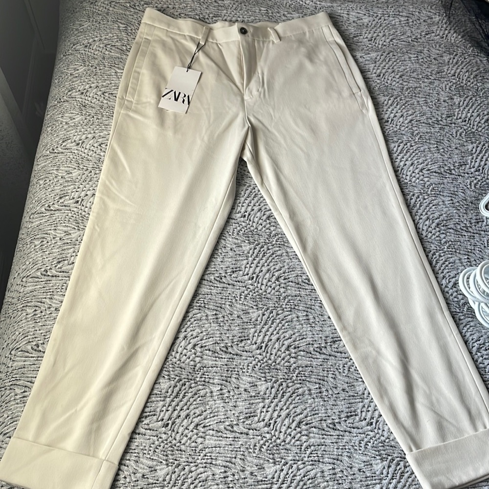 Cream Zara Ankle cuffed pants